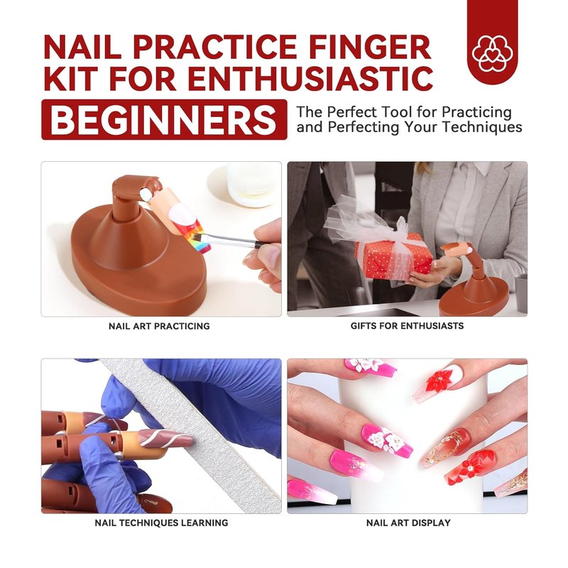 Saviland Nail Practice Finger - Adjustable Acrylic Nail Training Hand with Replaceable Tips & Brush Kit for Beginners