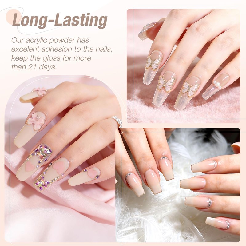 Acrylic Nail Kit - Nude Acrylic Powder, Long-Lasting Monomer Liquid & Kolinsky Brush, Beginner-Friendly DIY Manicure Set for Home Salon