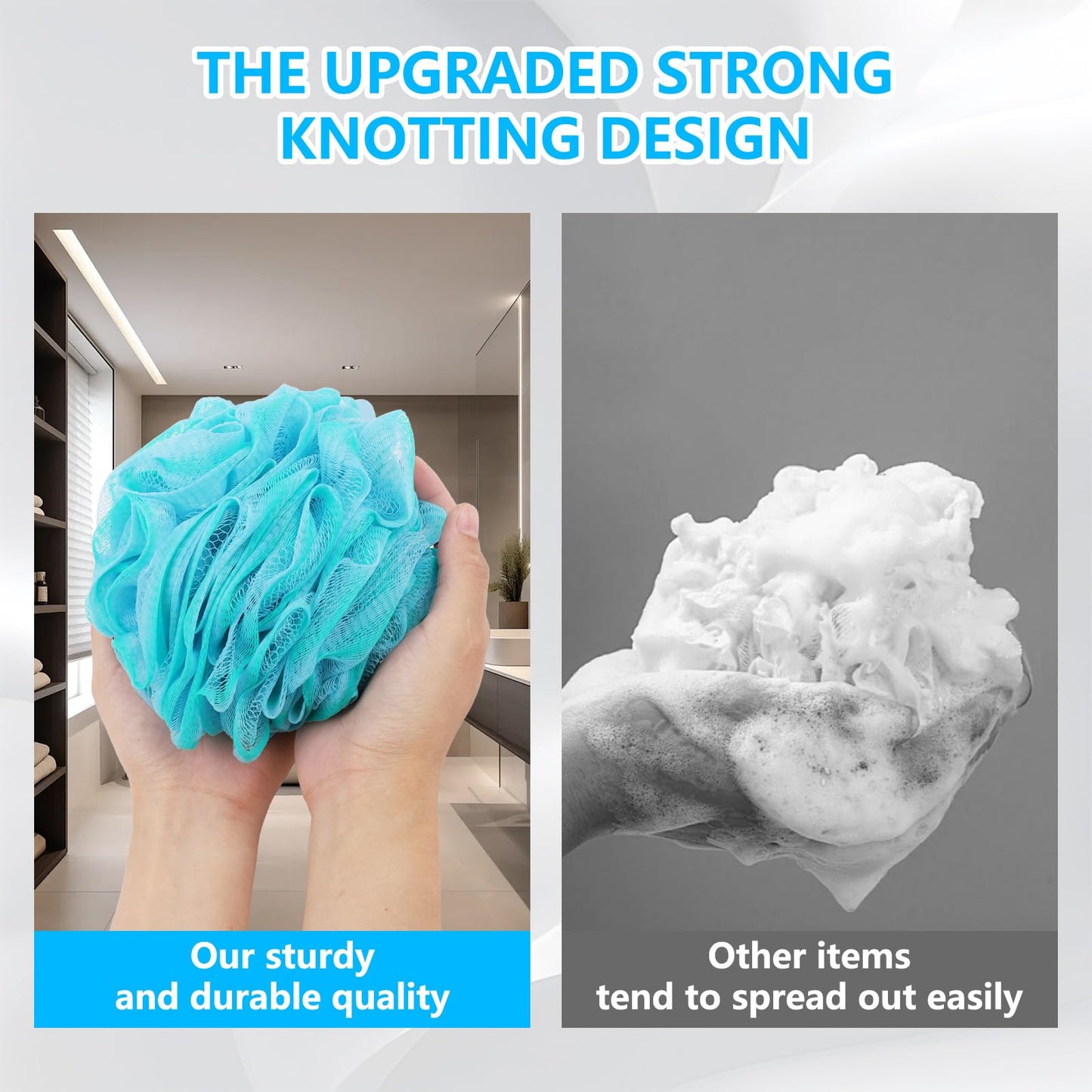 Aiuulu 4 Pcs Washable Shower Loofah Sponge, Exfoliating Body Shower Pouf, Bath Loofah Body Sponge, Bath Scrubber, Shower Scrubber for Men, Women
