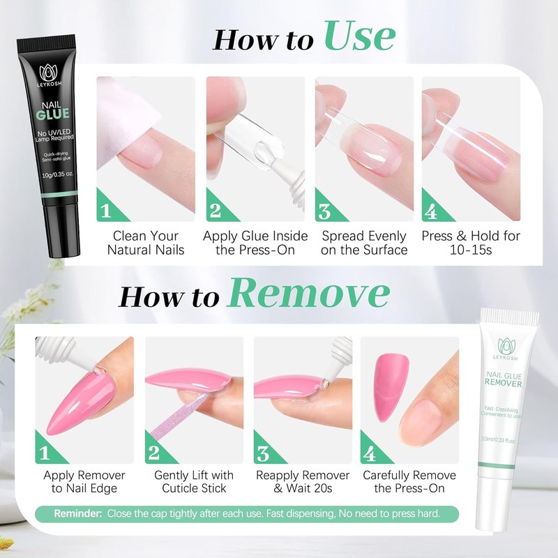 Skiennix Extra Short Almond Nail Tips - 216pcs Acrylic Set with Nail Glue & Remover | No Curing Needed