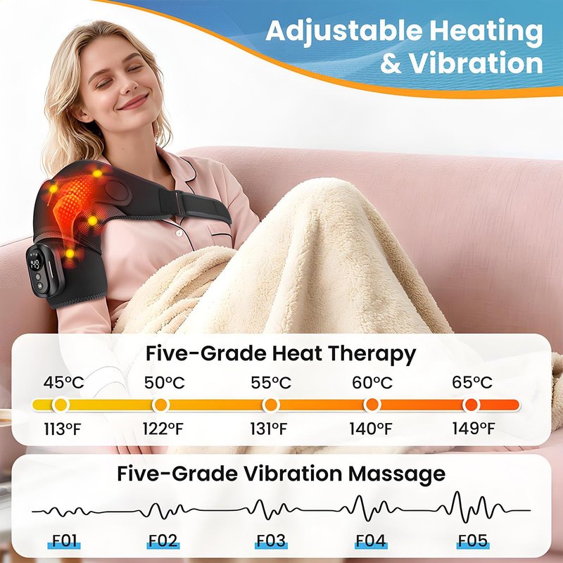 CBDYWVR Triple Method Shoulder Massager and Shoulder Heating Pad with Massage, Featuring 5 Heating Levels & 5 Vibration Modes, 5000mAh Battery for Long-Lasting Power and Adjustable Design (Black)
