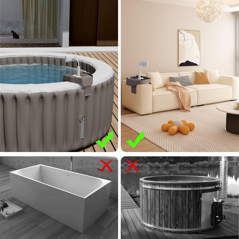 ECOPOOLTECH Adjustable Hot Tub Tray Table, Clip-on Pool Cup Holder Phone Holder, Nonslip Spa Drink Tray Side Table for Outdoor Inflatable Pools, Must Have Hottub Accessories for Adults