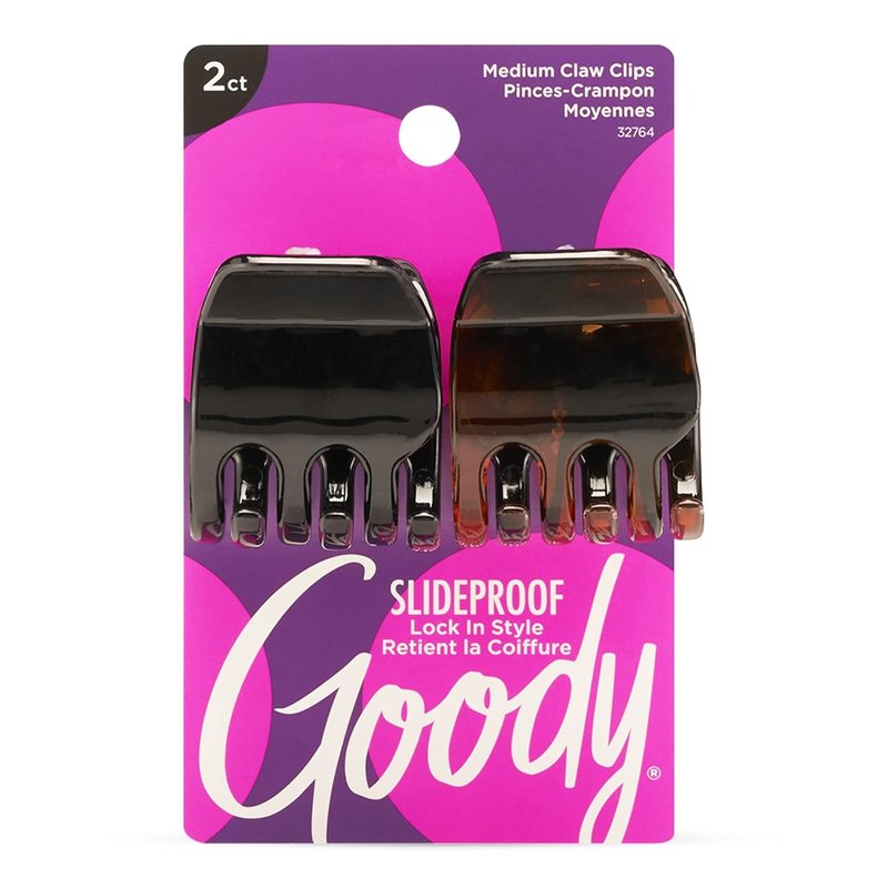 Goody Classics Medium Claw Clips - Pain-Free Hair Accessories in Black & Brown | 2 Count Pack