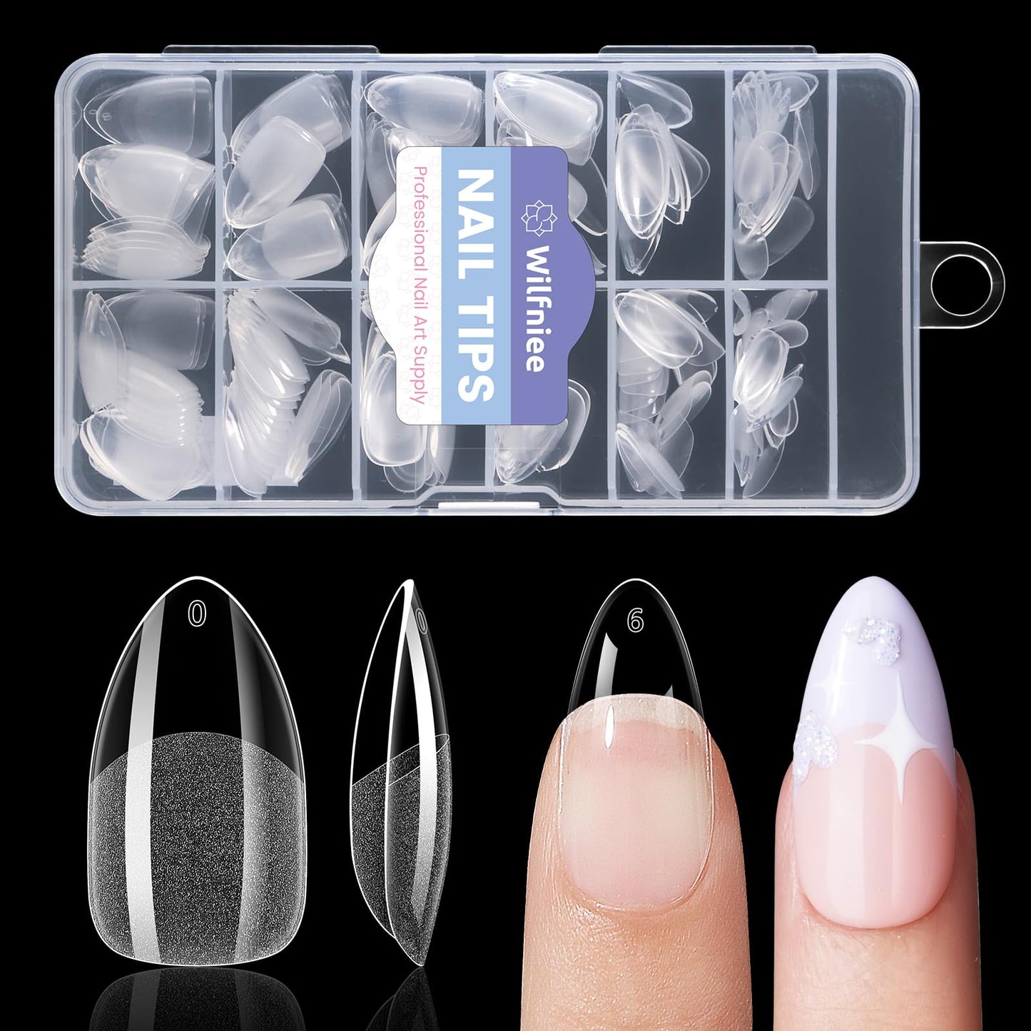 Wilfniee Medium Almond Nail Tips: 240PCS Soft Gel Clear Almond Pre-Shaped Nails Tips, 12 Sizes Full Cover Fake Press on Nails for Acrylic Nail Tip Home DIY Salon Nails