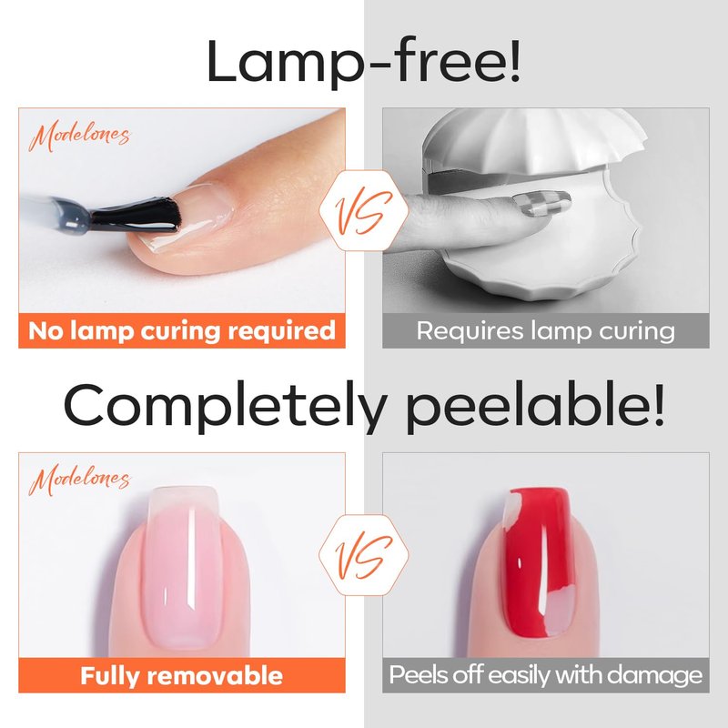 Modelones Non-U V Gel Base Coat - Quick Dry Peelable Formula for Thin & Weak Nails | 10ml