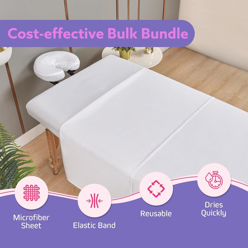 Massage Table Sheets Set - 3-Piece Microfiber Spa Bed Covers | Soft, Wrinkle & Oil Resistant - White
