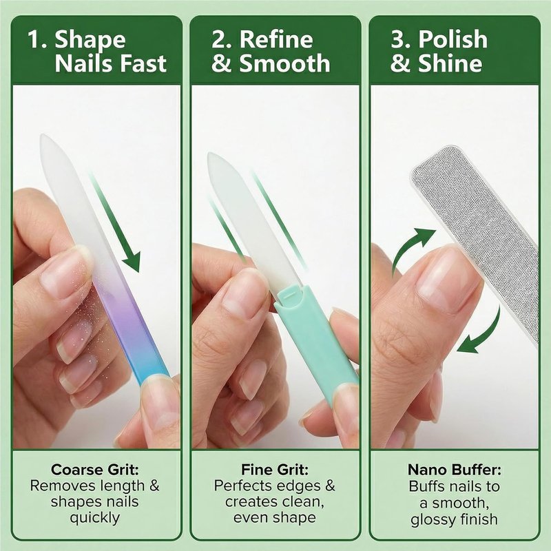 Plman Glass Nail Files Set - 3PCS Coarse & Fine Nail Files with Cases for Natural Nails | Perfect for Manicure Salon
