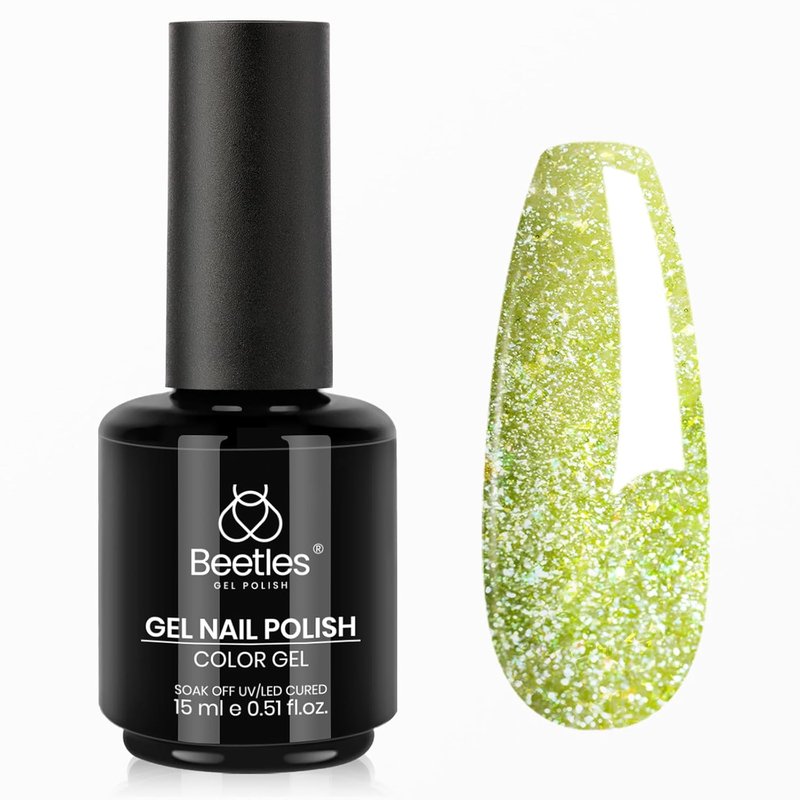 Beetles Lime Green Glitter Gel Nail Polish - Sparkly UV LED Soak Off Color for Summer Nail Art | 15ML