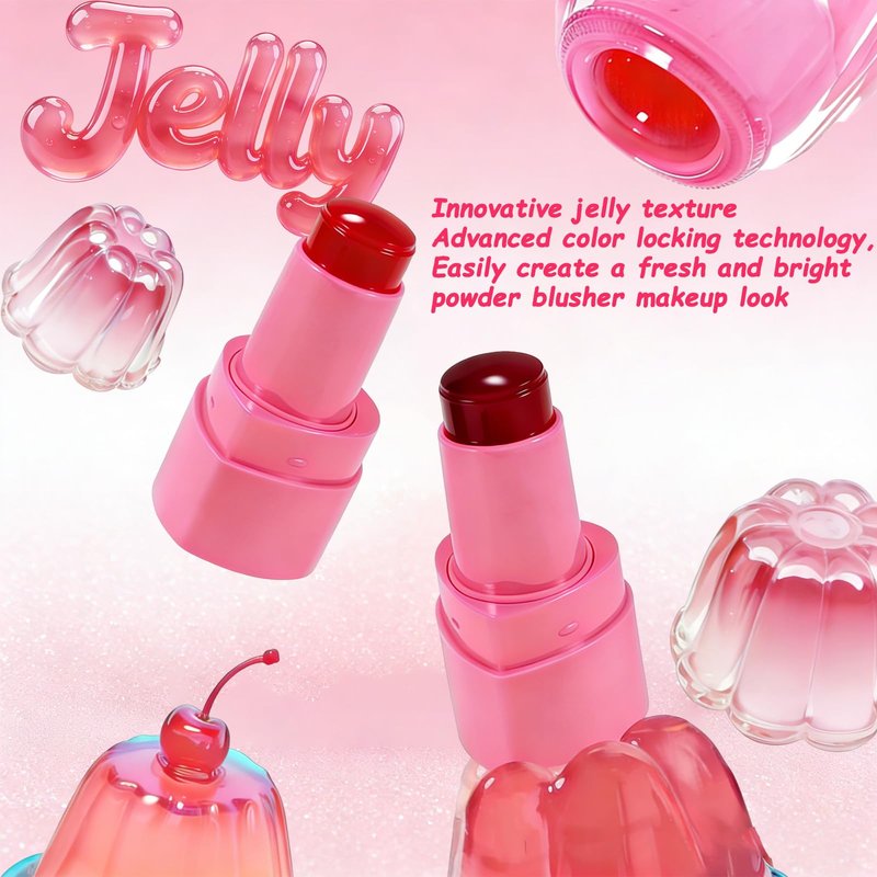KALYFADIO 2PCS Jelly Blush Stick for Cheeks,Cooling Water Jelly Tint Stick,Moisturizing Lightweight Lip and Cheek Tint,Long-lasting,Cruelty-free,Sheer & Buildable Lip Stain + Blush（01+03）