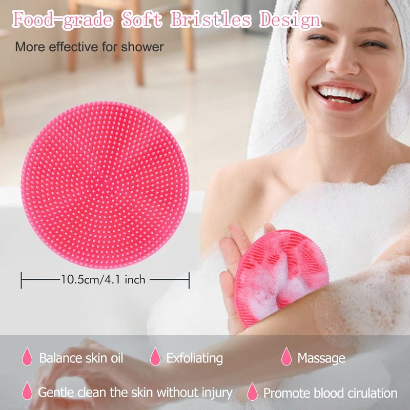 INNERNEED Food-Grade Soft Silicone Body Scrubber Shower Brush Handheld Cleansing Skin Brush, Gentle Exfoliating and Lather Well (Pink)