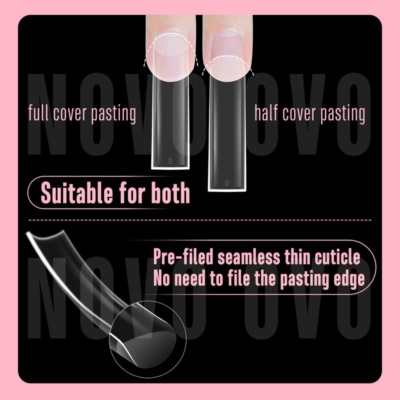 NOVO OVO Halloween XXL Shape Square Slight Curved Nail Tips No C Curve, Extra Thick Natural Curve Clear False Nails Press on, Full Cover Soft Gel Extension Fake Nail Acrylic for DIY x 15 Size 240pcs