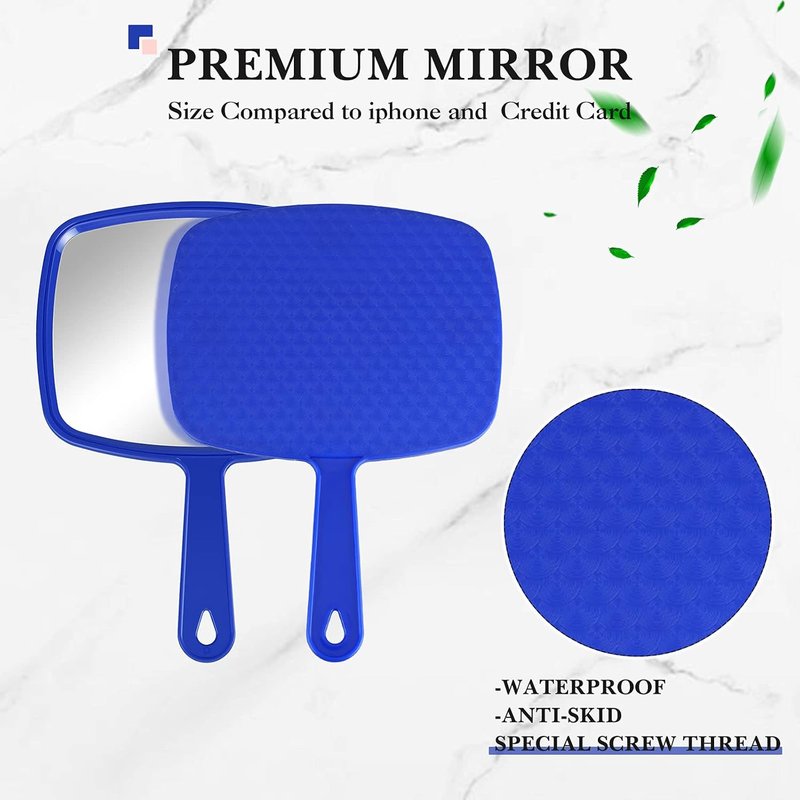 Handheld Compact Mirrors - 3 Pcs Portable Square Mirrors for Salon & Travel | Red, Black, Blue (9.17 x 6.53 Inch)