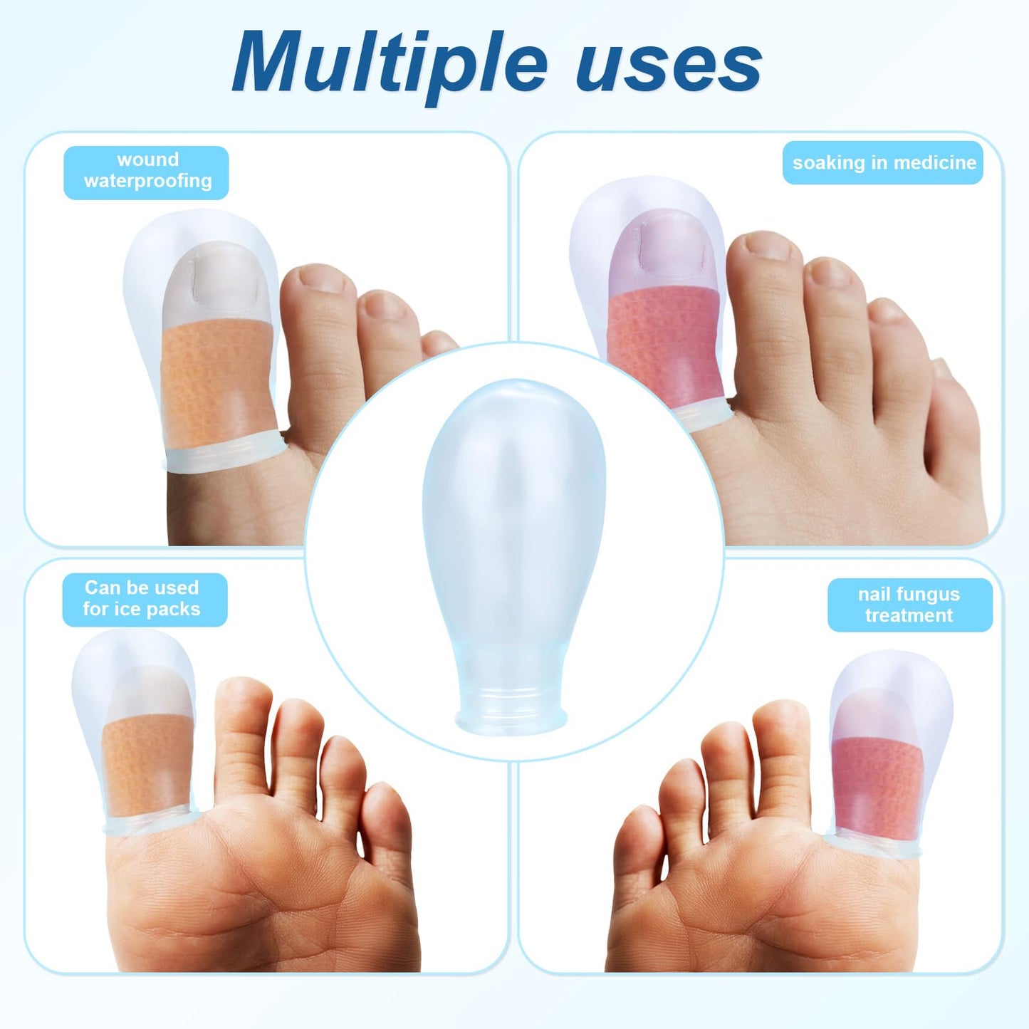 4pcs Waterproof Toe Protector, Reusable Silicone Toe Sleeve with Nursing Bandage for Shower Swimming Pedicure Manicure Nail Soaking & Wound Protection