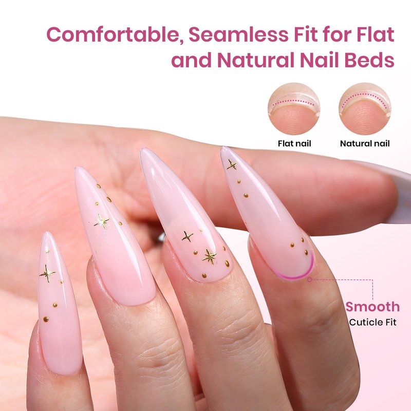 Beetles Tipex Lite Pre-Built Instant Apex Nail Tips, Stiletto Long, 256pcs Value Pack, 16 Sizes | 00-14, Flat-Nail Friendly Acrylic Tips for Natural Nail Beds, Easy for Beginner DIY