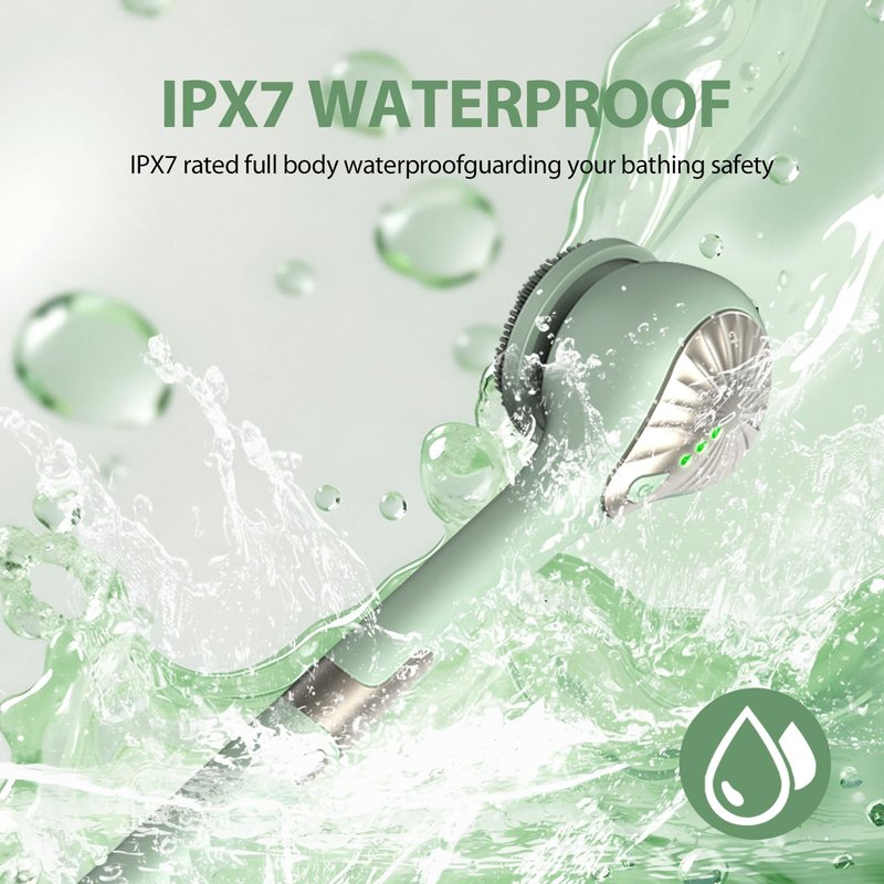 Electric Body Brush Back Scrubber for Shower, Waterproof Long Handle Power Body Scrubber with 6 Heads, Rechargeable Bath Brush & 3 Speeds, for Cleansing, Exfoliating and Massaging Skin (Green)