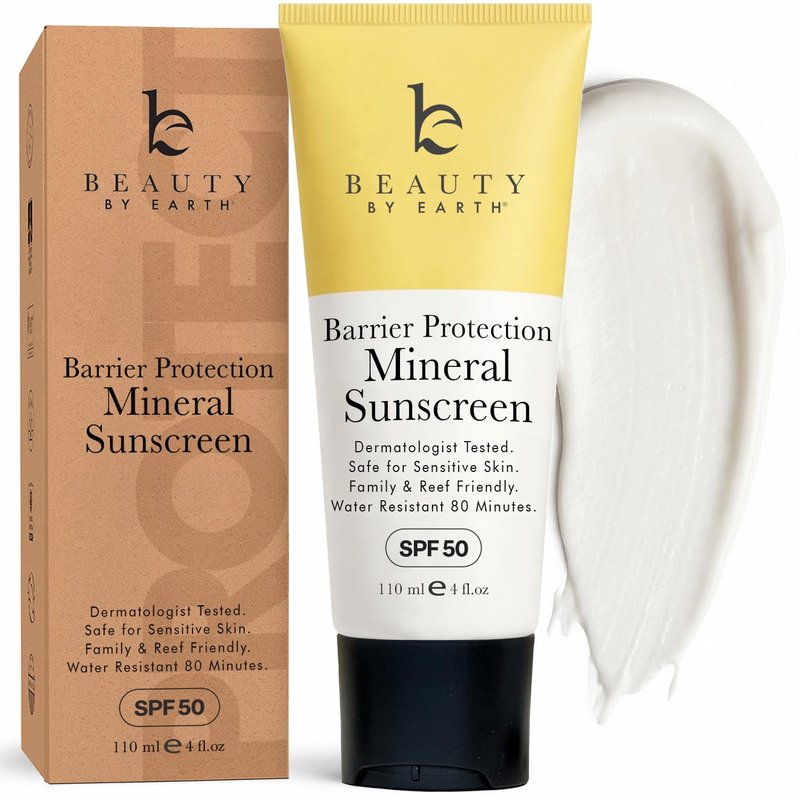 Mineral Sunscreen for Body SPF 50 – Reef Friendly Broad Spectrum Zinc Oxide, Made in USA with Organic & Natural Ingredients, Water Resistant 80 Min, Non Toxic Baby Sunblock for Kids, No White Cast