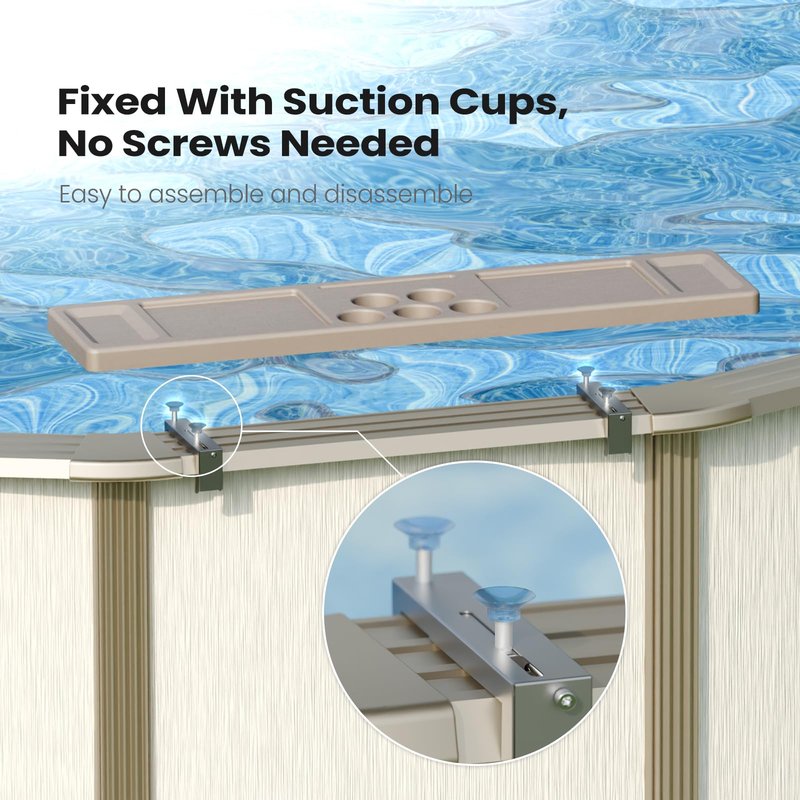 ECOPOOLTECH Poolside Bar Table, Pool Drink Bar with 5 Cup Holders Exclusively for Above Ground Steel Wall Pool - Patio Pool Party Accessories for Adults, Portable Suction Cup Swim Up Bar, 47×11"