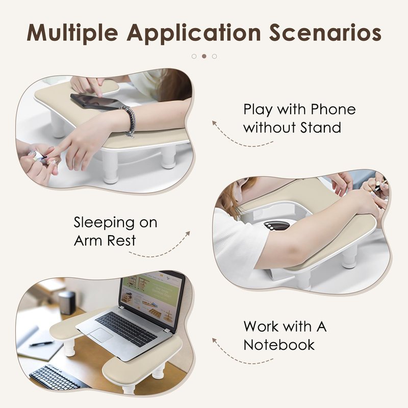Manicure Arm Rest for Nails Tech: U-shaped Adjustable Nail Armrest - Beige PU Leather Hand Stand Rest for Manicurists