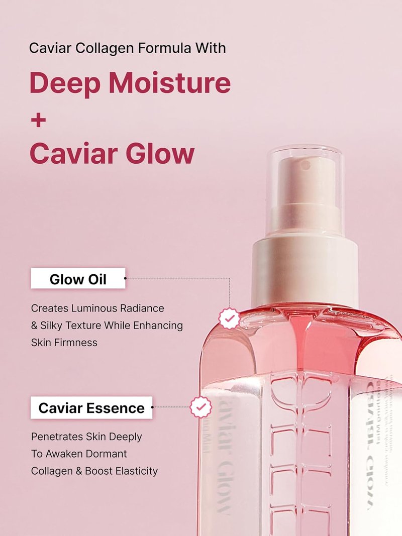 Delere Caviar Glow Soothing Mist - Korean Glass Skin Serum with 5% Caviar & Squalane | 3.4oz Anti-Aging Radiance