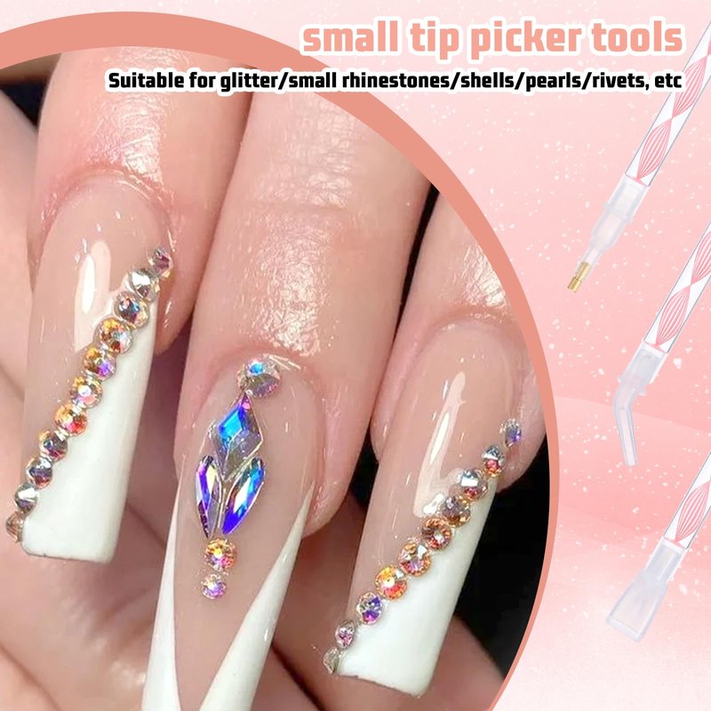 FNANJWQ Rhinestone Pickup Tool Set: 2 Pcs Rhinestone Picker Handles Dual-Ended Rhinestones Applicator Dotting Tool Pen Shiny Diamond Dot Drill Pen for DIY Home Nail Salon