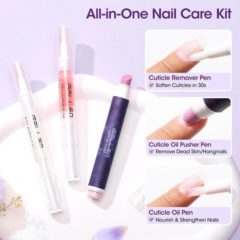 Gellen Cuticle Pusher Oil Pen Set - 3-Piece Nail Care Treatment for Hangnails & Damaged Nails | Ceramic Remover & Oil Pens
