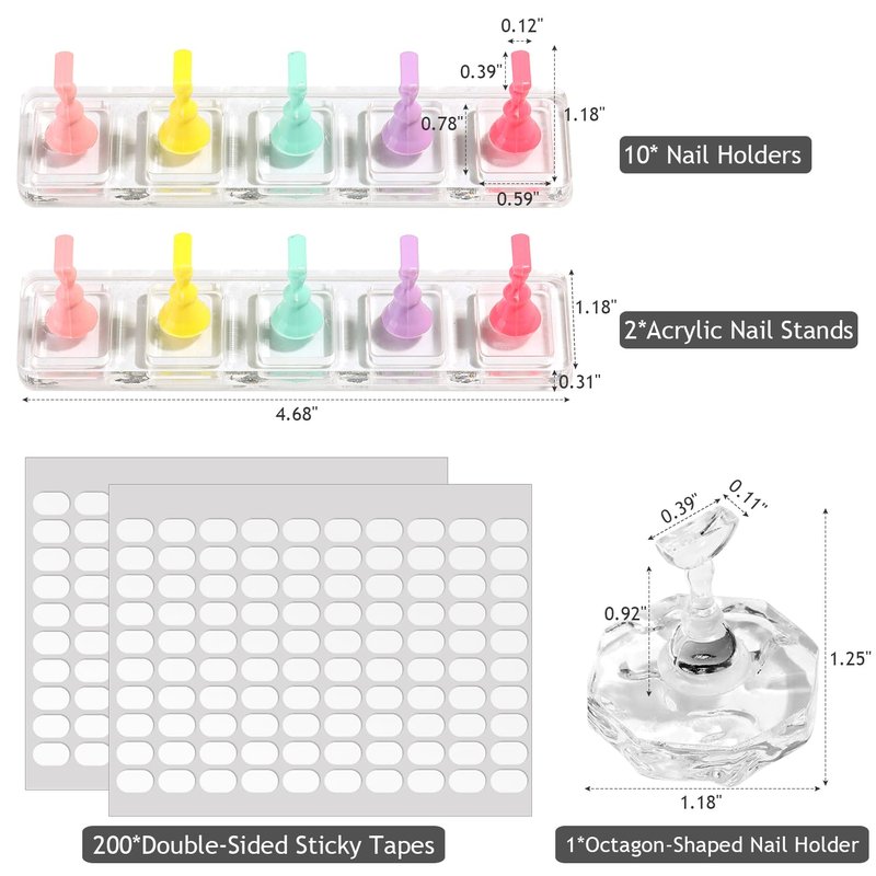 Non-Magnetic Acrylic Nail Stand for Press-Ons, Cat Eye Nail Art Practice & Display Stand, Fake Nail Holder for Painting with Double-Sided Sticky Tape, Manicure Beginner Salon Supplies