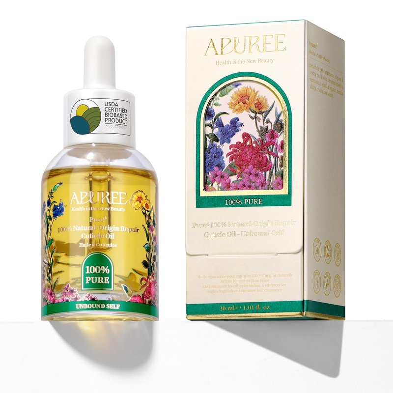 Apuree 100% Bio-Based Cuticle Oil: Nail Strengthener Growth Oil 1oz| Deep Moisture for Extra Dry Cuticles for Brittle Peel Breaking Thin Nails| Black Rose Extract| USDA Verified| Daily Nail Care|Vegan