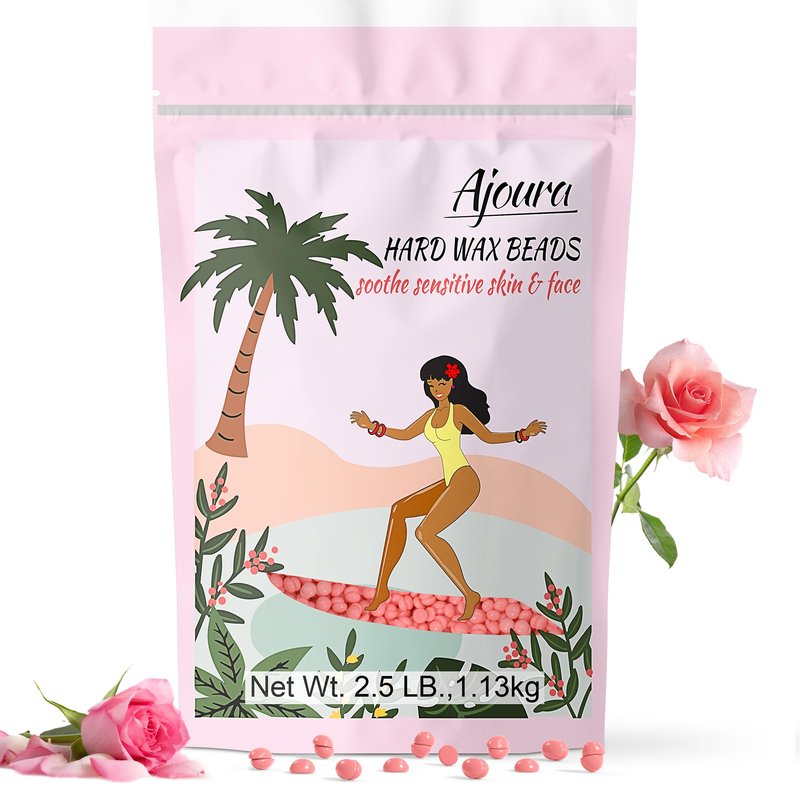 Ajoura 2.5LB Wax Beads for Hair Removal, Rose Hard Wax for Coarse Hair, Perfect for Brazilian, Bikini, Eyebrow, Legs, Facial, and Full Body Waxing, At-Home Wax Refill for Women and Men