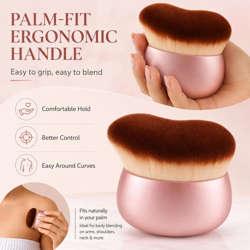 BeeYoYe Body Makeup Brush for Self Tanner – Wide Kabuki Brush Applicator for Body Blending, Bronzer, Leg Makeup & Concealer, Streak-Free Full-Body Coverage Perfector, Pink