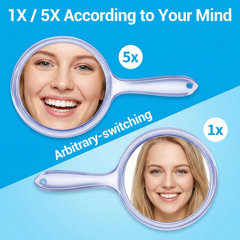Bruislard Hand Held Mirror Double Sided with Handle, 1X/5X Magnifying Blue Mirror Hand-Mirror for Women 11.5x21cm