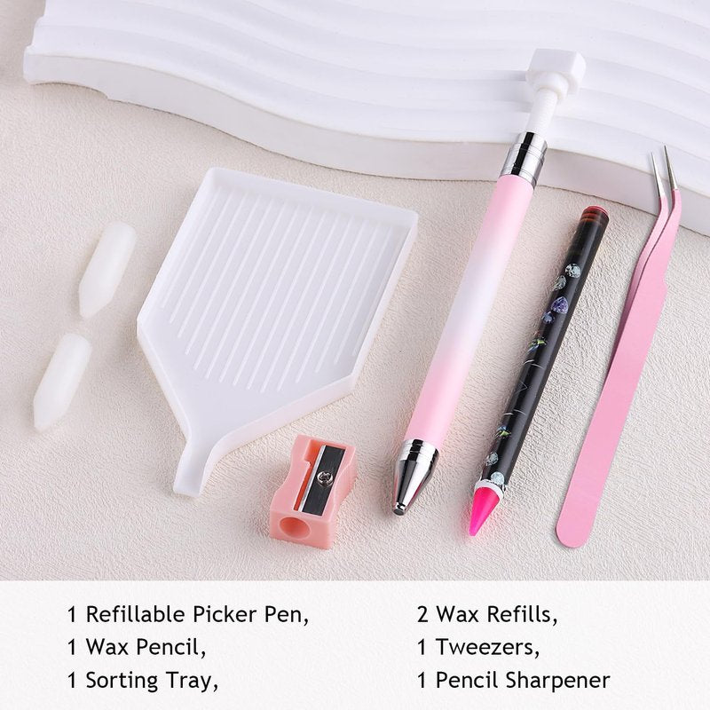 Rhinestone Picker Tool Kit - 7PCS Wax Pencil, Diamond Gem Applicator, Tweezers & Sorting Tray for Nail Art | DIY Manicure Supplies