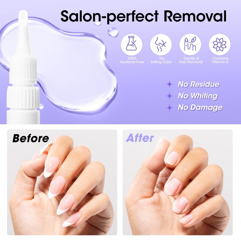 Gellen Semi Solid Nail Glue & Glue Remover for Press ons, Quick Dry Lamp-Free Nail Gel Glue for Nail Tips, Non-Acetone Nail Glue Remover Pen with Precision Nozzle, Safe & Gentle Formula