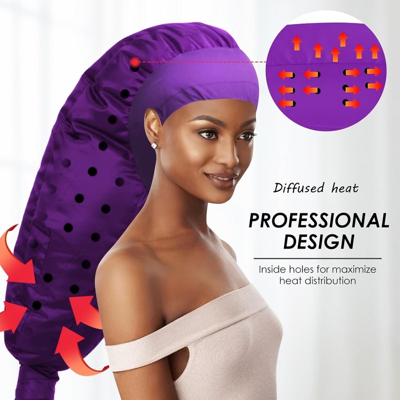 Hair Dryer Bonnet Attachment - Extra Large Adjustable Hooded Cap for Curly Hair Care | Fast Drying - Purple