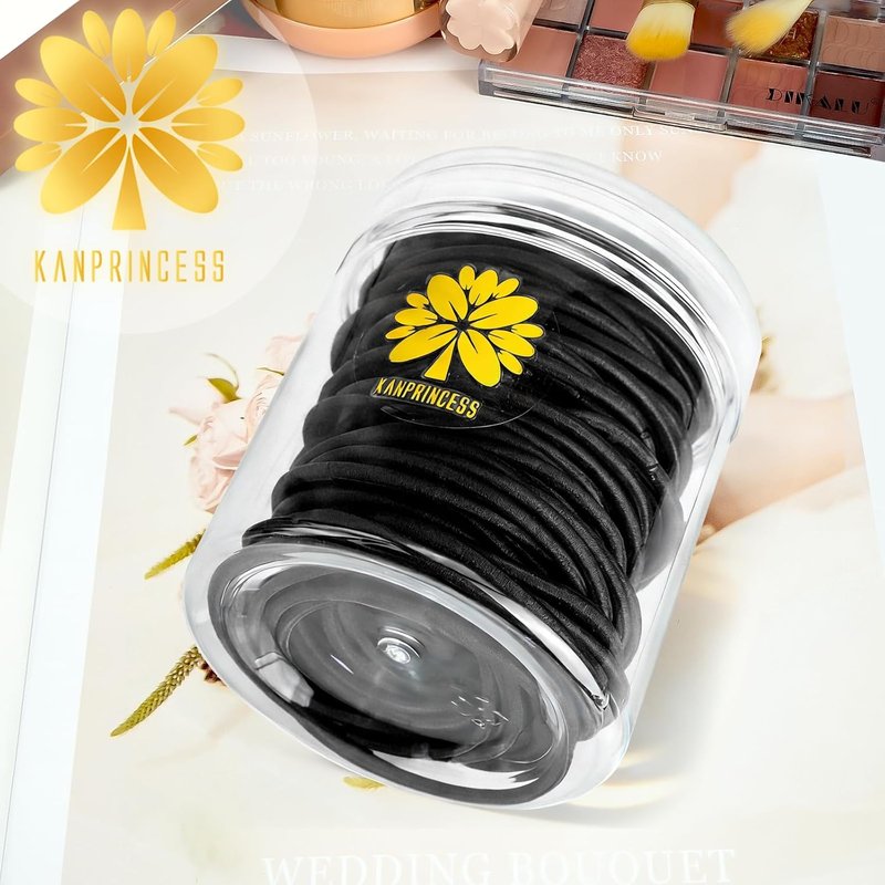 KANPRINCESS 100PCS Black Hair Ties - No Damage Ponytail Holders for Thick Hair | Elastic Bands for Women & Girls