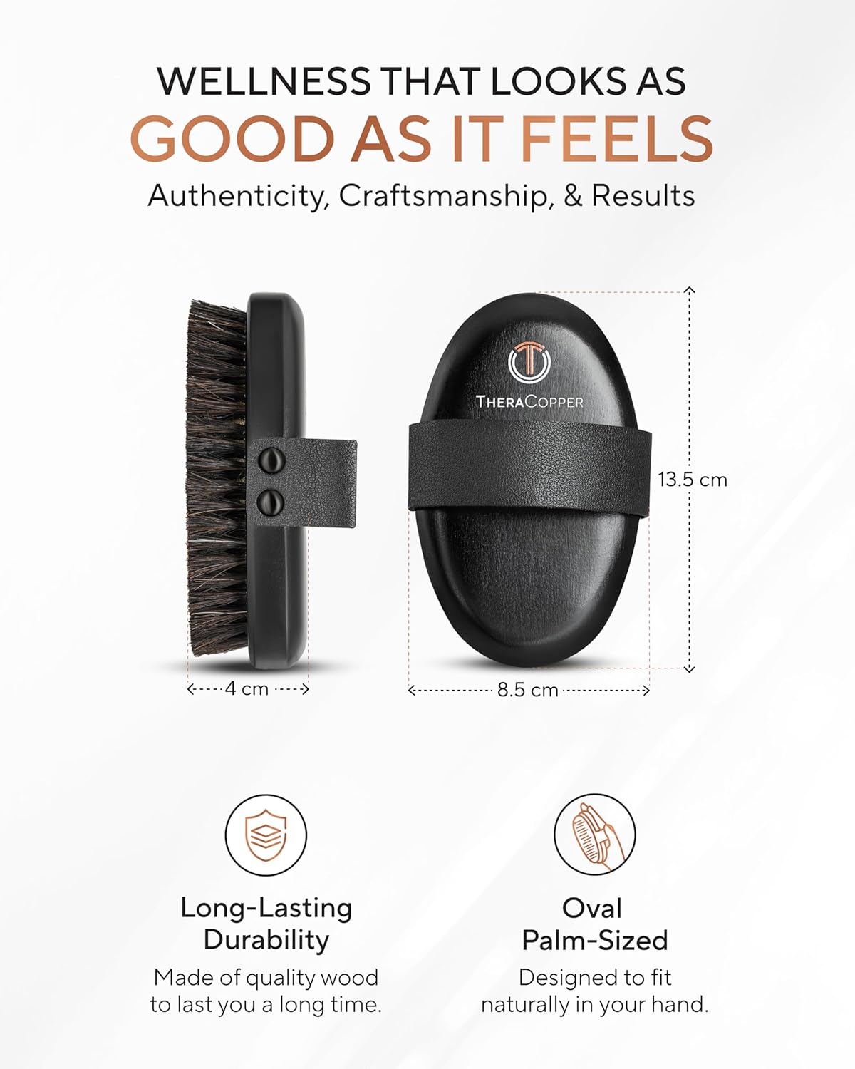 TheraCopper Copper Body Brush - Ionic Dry Brushing for Lymphatic Drainage & Radiant Skin | Natural Copper Bristles