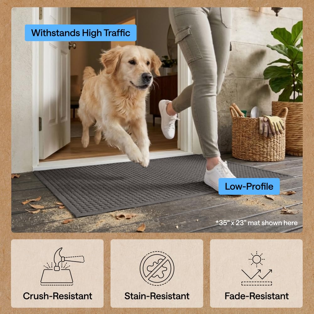 GORILLA GRIP® Ultra Absorbent Front Door Mat Outside Entrance, Traps Dirt and Moisture, HydroABSORB Indoor Outdoor Doormat Holds 1.7 Cups Water, Stain and Fade Resistant Welcome Mat, 29x17 Charcoal