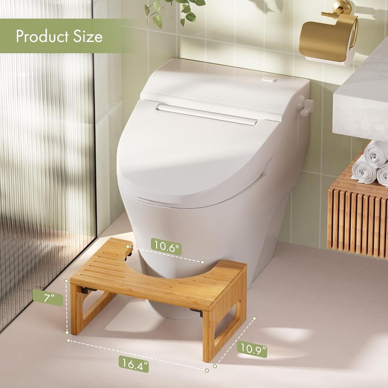AmazerBath Bamboo Toilet Stool - 7 Inch Foldable Squatting Potty Stool for Adults | Non-Slip, Space-Saving Design