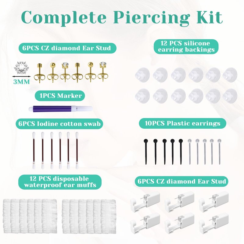 Hauojaus Ear Piercing Kit,Disposable Ear Piercing Gun with Preloaded Ear Stud 3mm,Gold Ear Piercing Gun Kit,at Home Self Piercing Kit with Safe backs for Your Own Use,Easy and Safe,for Women