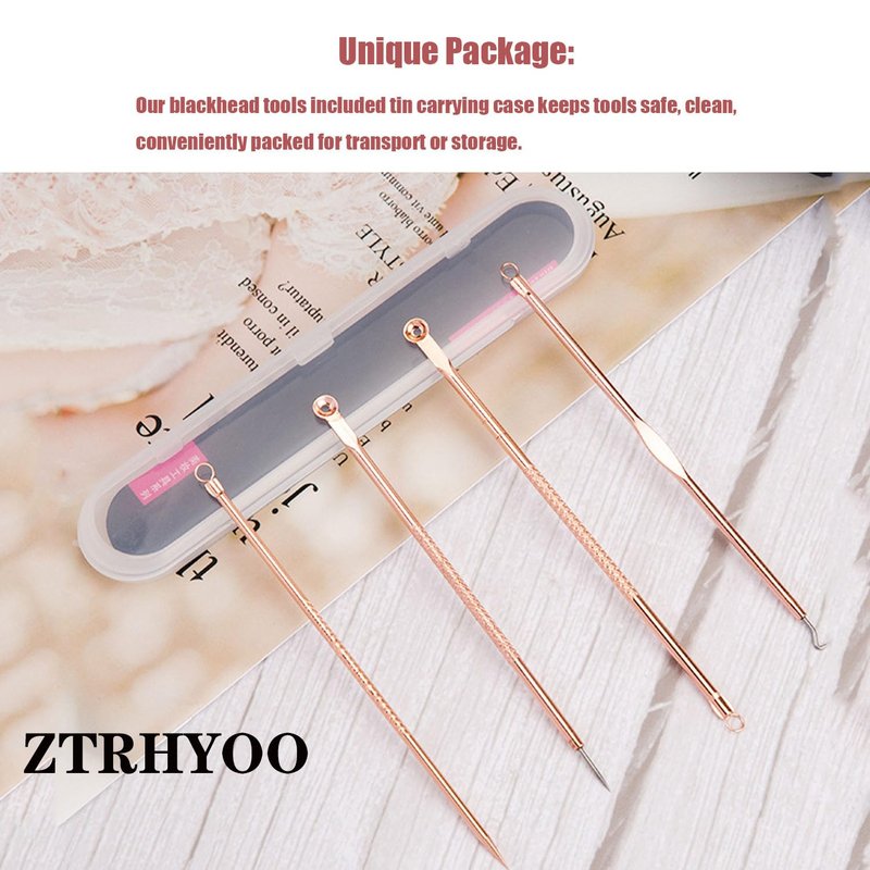 Blackhead Remover Tool - Comedone Extractor Kit for Acne Treatment | Blemish & Whitehead Removal with Case (Rose)