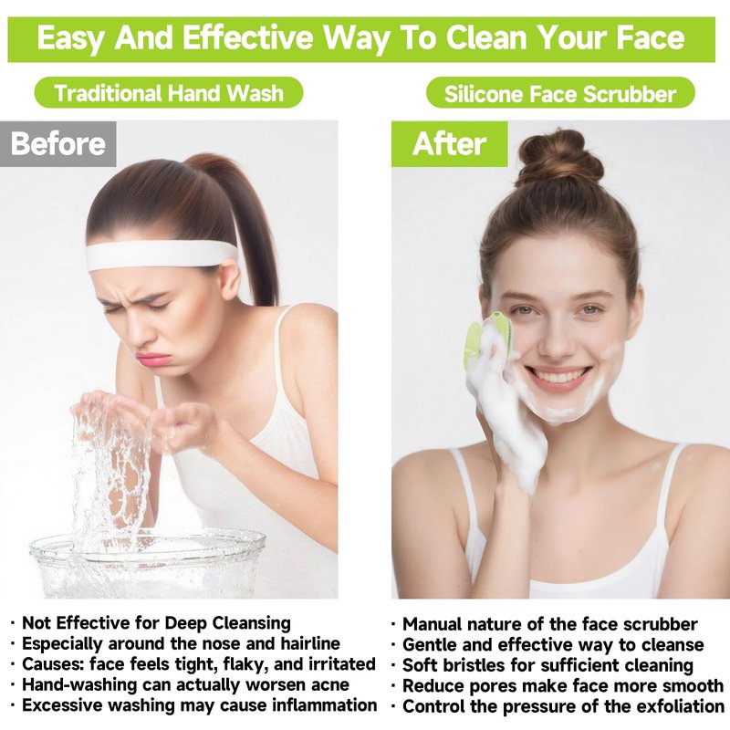 ARIOSOX 2 PCS Face Scrubber, Soft Silicone Face Exfoliator with Suction Cup for Man and Women Deep Skin Clean, Gentle Facial Cleaning Brush Suitable for All Sensitive Skin (Green)