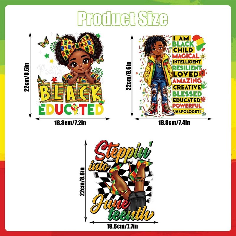 Juneteenth Iron-On Transfers by [Brand Name] - Celebrate Black History with Vibrant Heat Transfer Decals | 3 Sheets