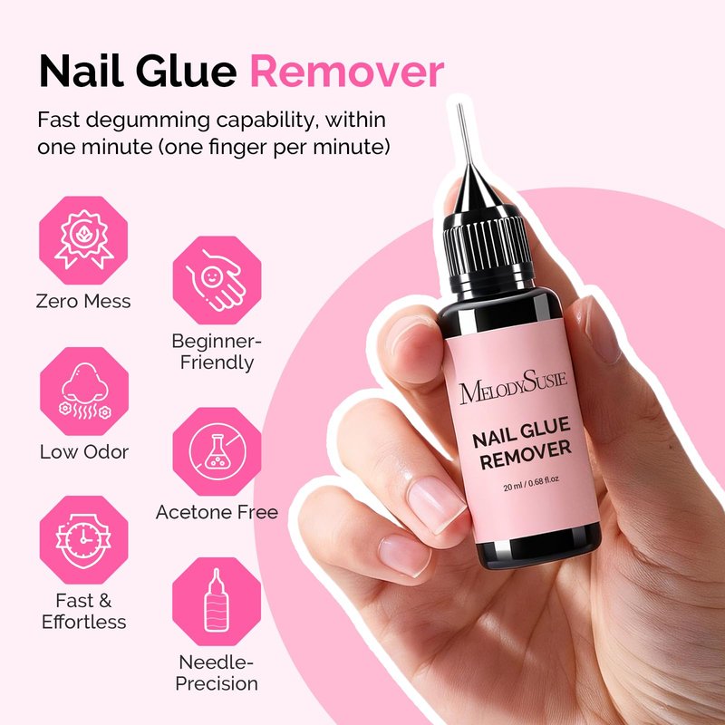 MelodySusie Nail Glue Remover for Press on Acetone Free Nail Polish Remover Multi-Functional Remover for Nails Tips Gentle Glue Remover for Gel x Nails for Home Salon 20ML