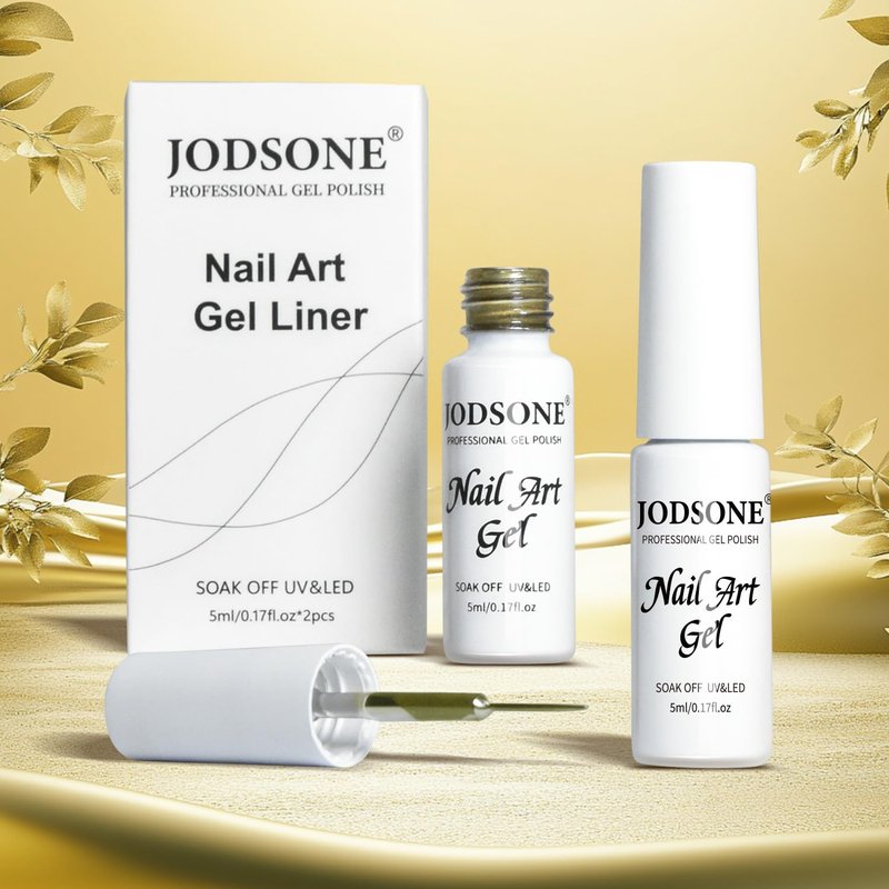 JODSONE 2pcs Metallic Nail Art Gel Liner Gold Mirror Chrome and Silvery 3D Effect Gel Nail Polish Thin Brush Metal Painted DIY at Home Salon Quality Gift for Women