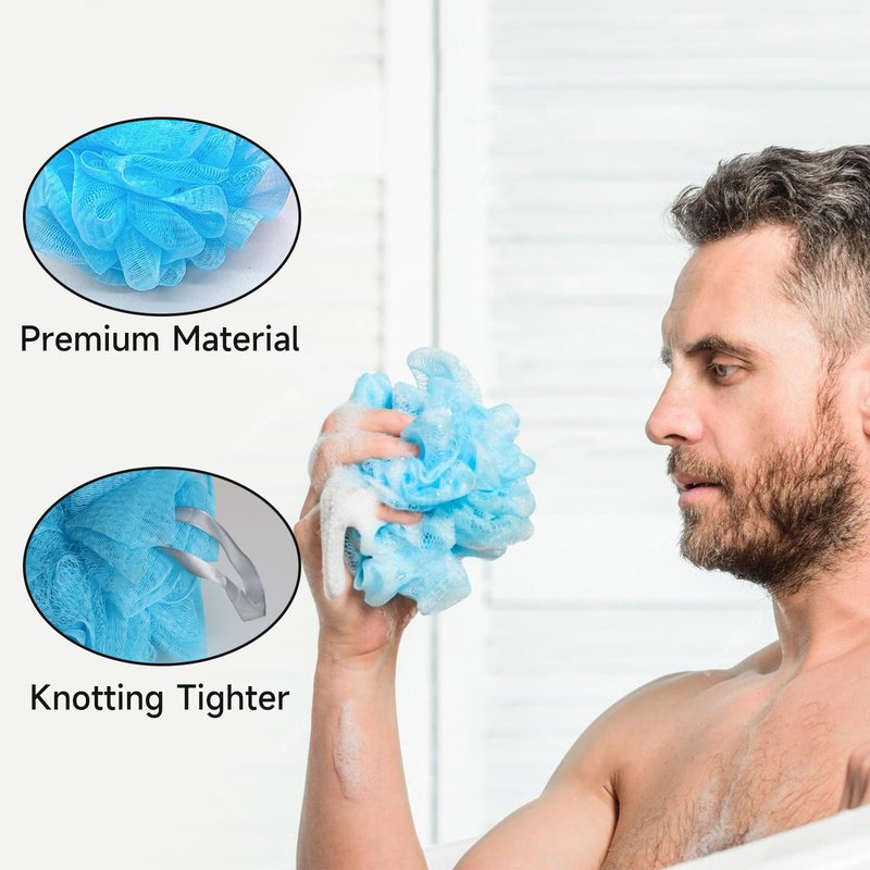 Luffa Loofah Sponge Shower Loofahs 50g Shower Bath Sponges Exfoliating Mesh Pouf Mesh Balls for Body Wash Back Scrubber Bathroom Men Women Soft Scrubber Cleaning Bathing Accessories Tool (6Colors)