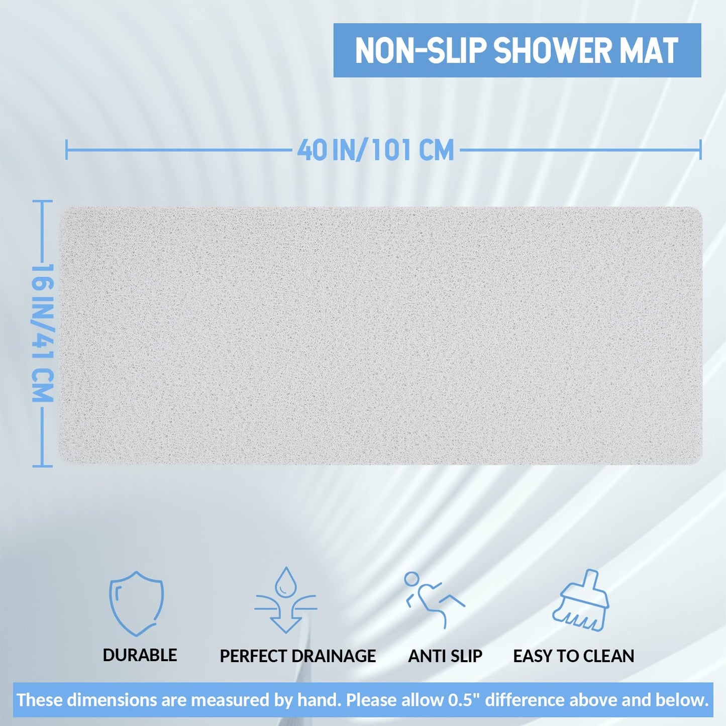 Hargiis Non-Slip Bathtub Mat, Anti Slip Shower Mat, Fast Drying Bathtub Mats, Foot Scrubber Mat, Anti Slip Mat for Tub, Floor, Bathroom, Kitchen, Home, Hotel (White 40"×16")