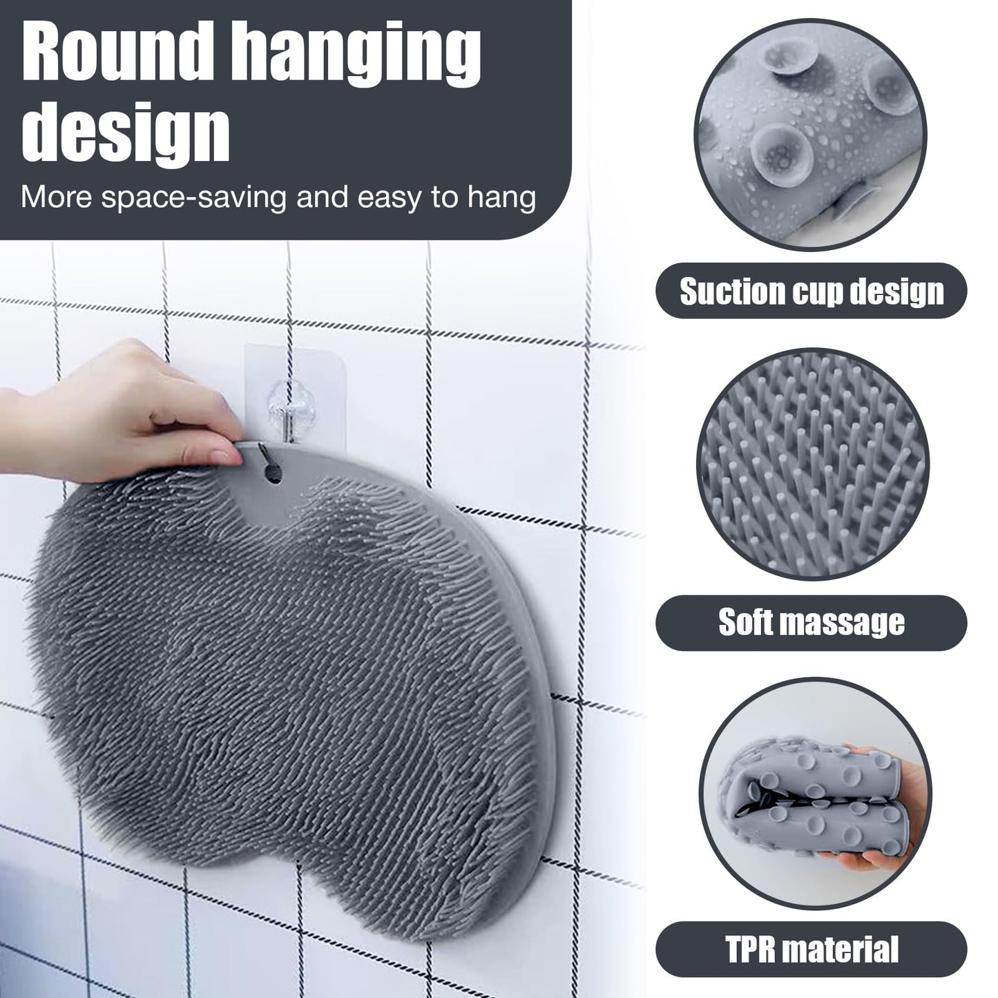 Eptchn Hands-Free Silicone Foot Scrubber Mat CleanFootFlex with Suction Cups – Deep Cleaning Foot Brush & Back Massager Pad, Anti-Slip Foot Scrubber Mat for Shower Floor (Gray)