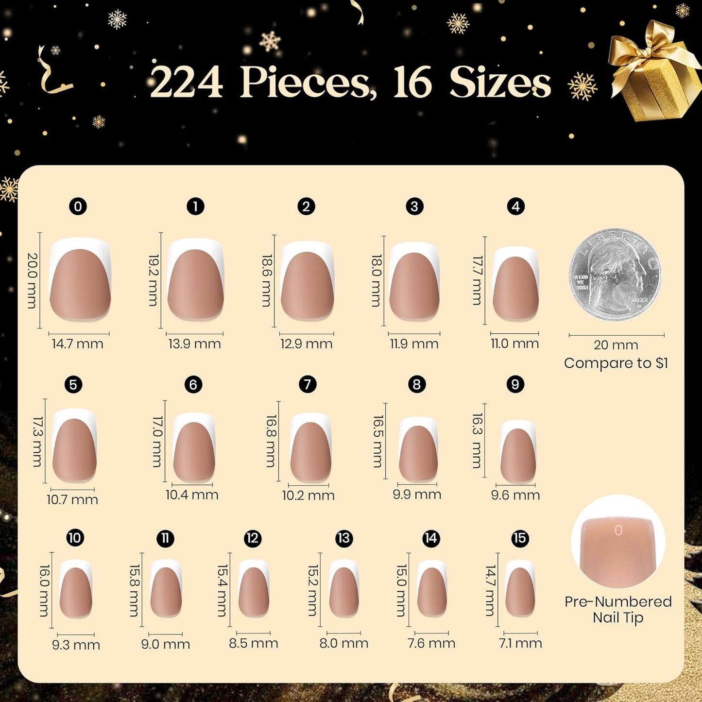 Soft Gel French Tip Press-On Nails - 224 Pcs Brown Squoval Fake Nail Tips | DIY Salon Quality Manicure Gift for Women