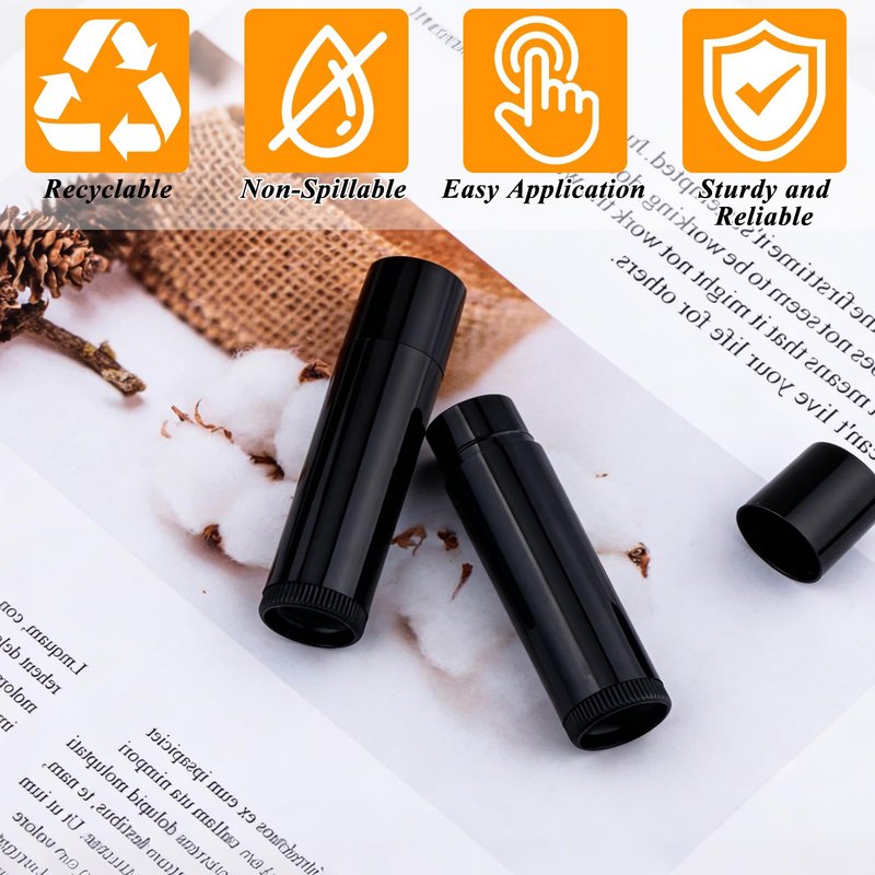 GBACHOOSE 100Pack Plastic Lip Balm Tubes 5ml/5g Black Lip Balm Containers, Chapstick Tubes Empty with Filling Tray and Spatula, Rotating Type Refill Lip with Cap for DIY