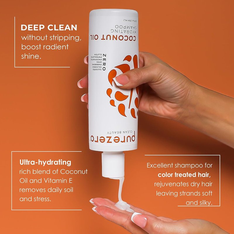 Coconut Oil Hydrating Shampoo & Conditioner Set | Vegan, Silicone-Free, Sulfate-Free | 2 × 12 oz for Dry or Color-Treated Hair