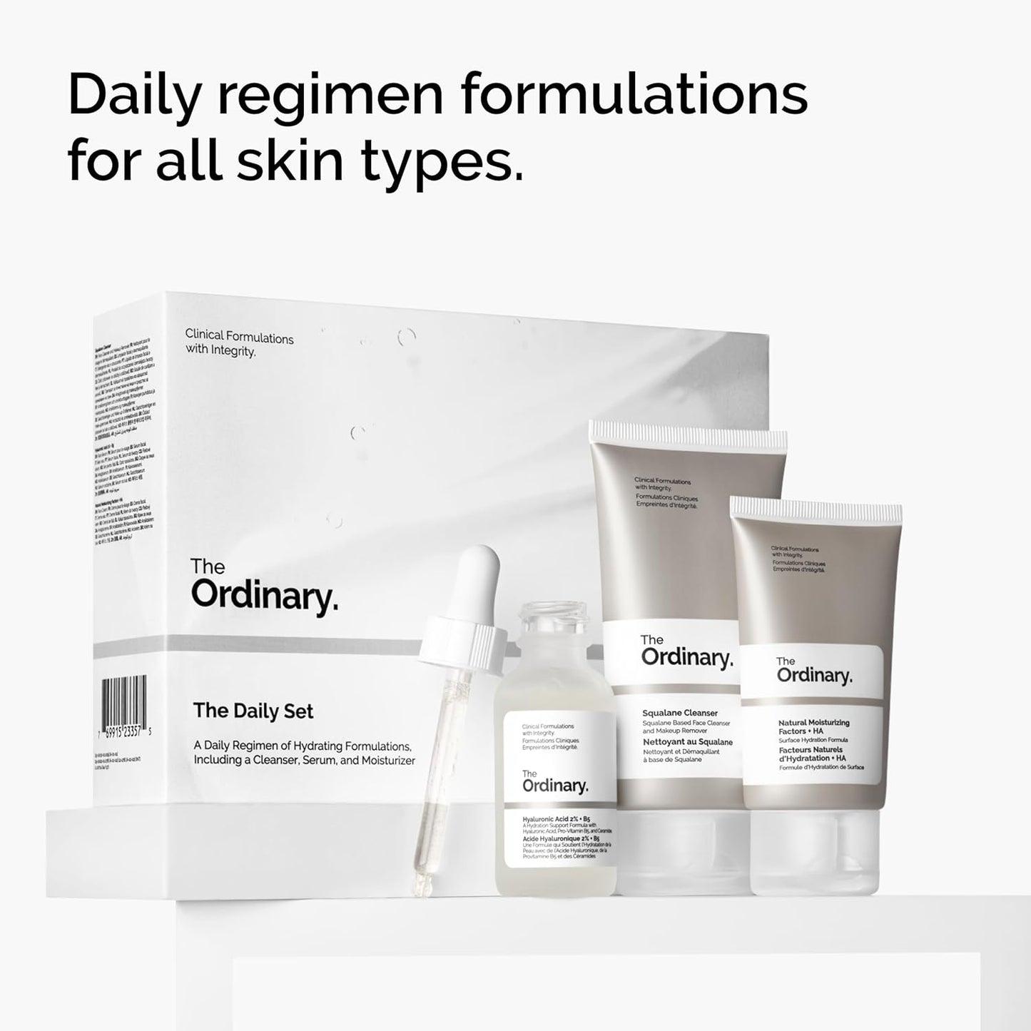 The Ordinary Daily Skincare Set - Squalane Cleanser, Hyaluronic Acid 2% + B5 & Moisturizing Factors | Complete Routine